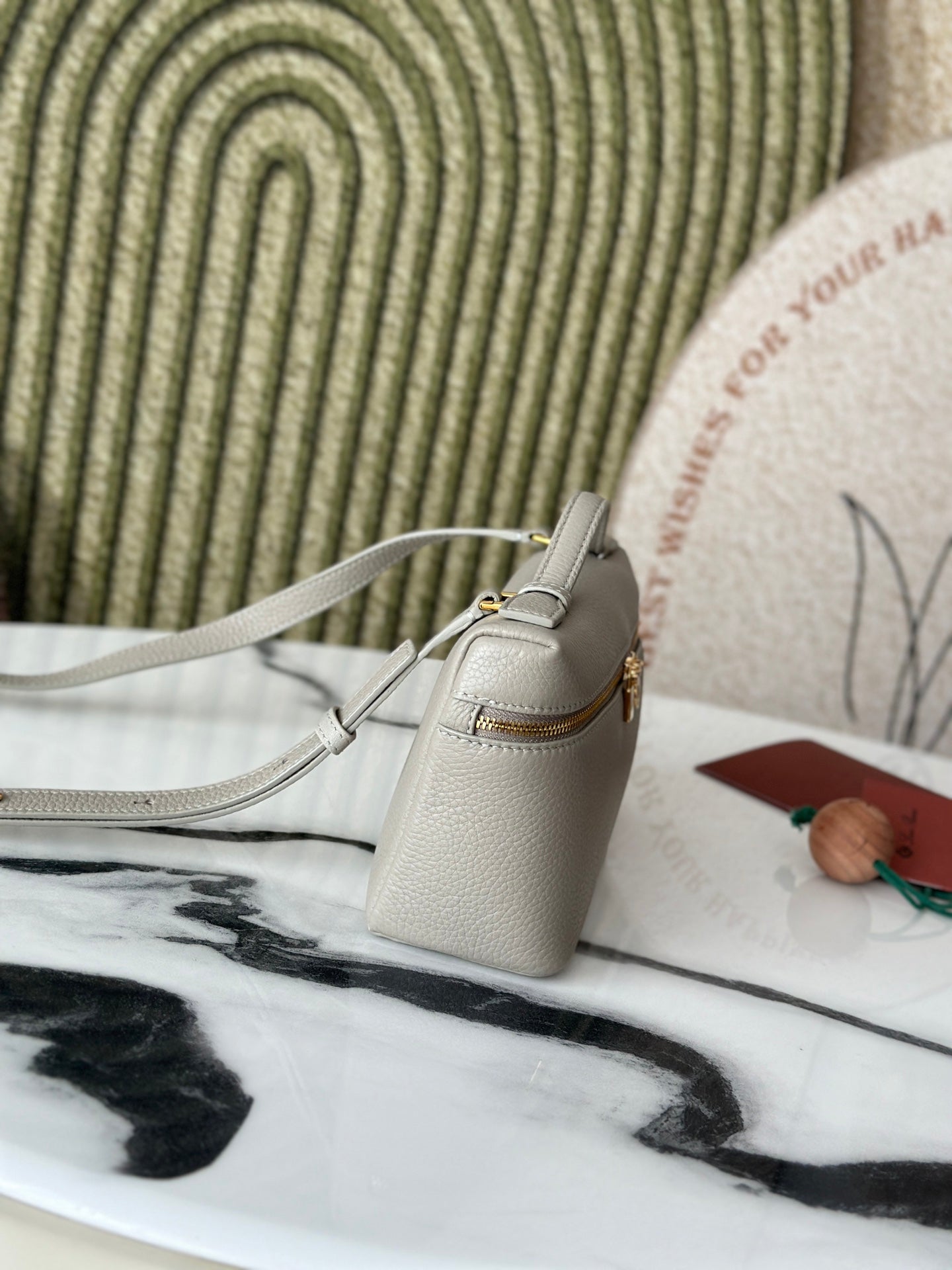 L19 Stone Gray Handbag with Gold Buckle - Small Crossbody Bag