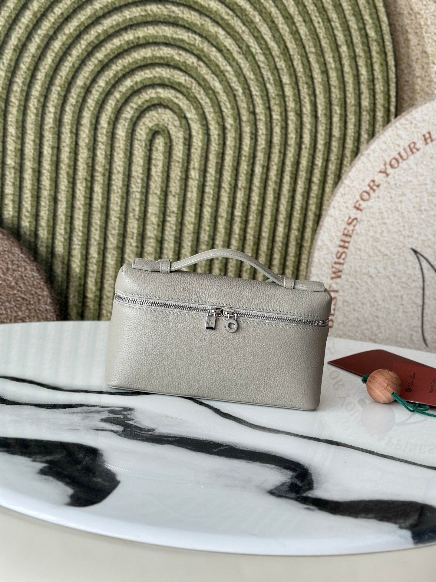 L19 Stone Gray Handbag with Silver Buckle and Extra Pocket