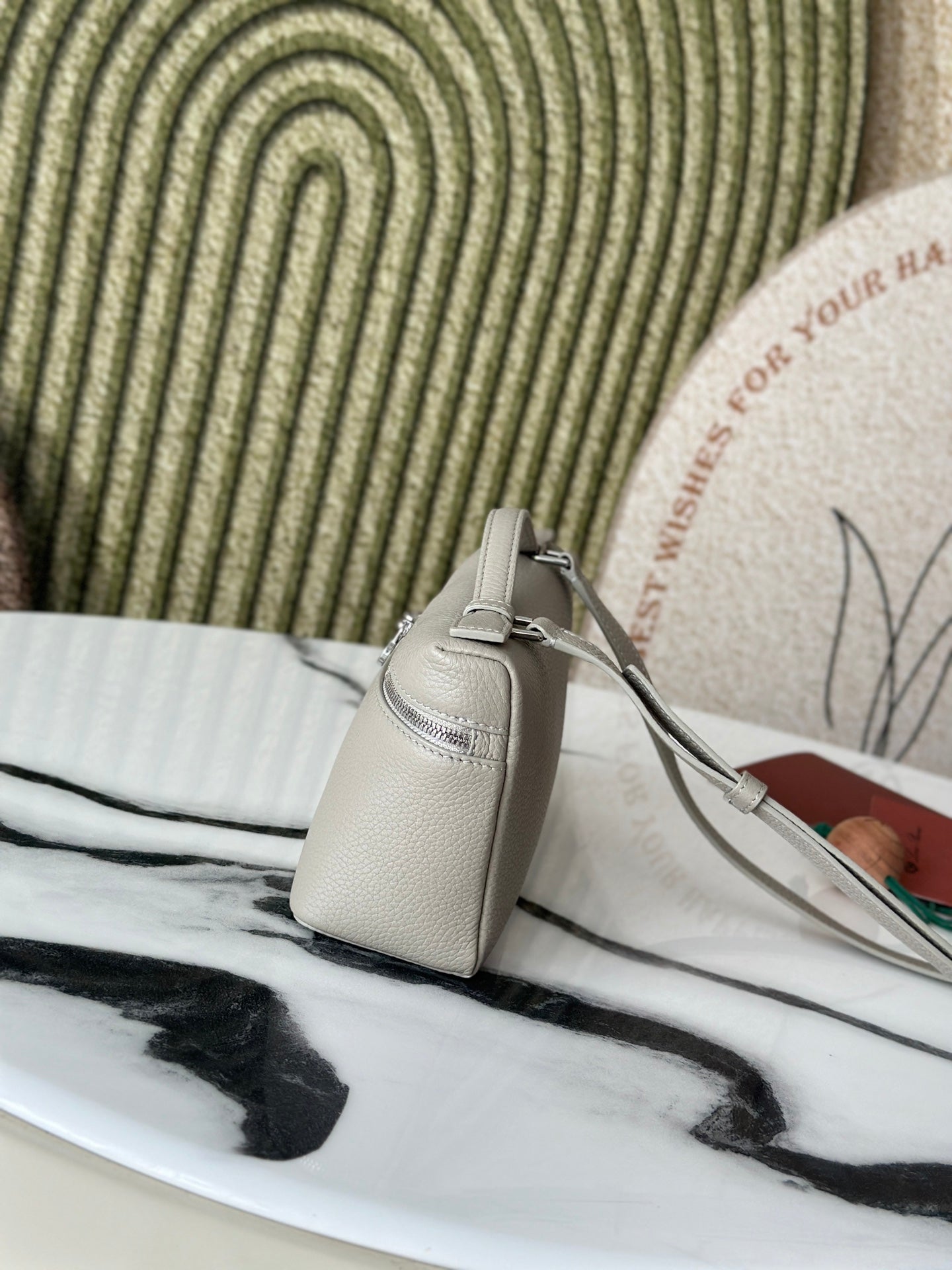 L19 Stone Gray Handbag with Silver Buckle and Extra Pocket