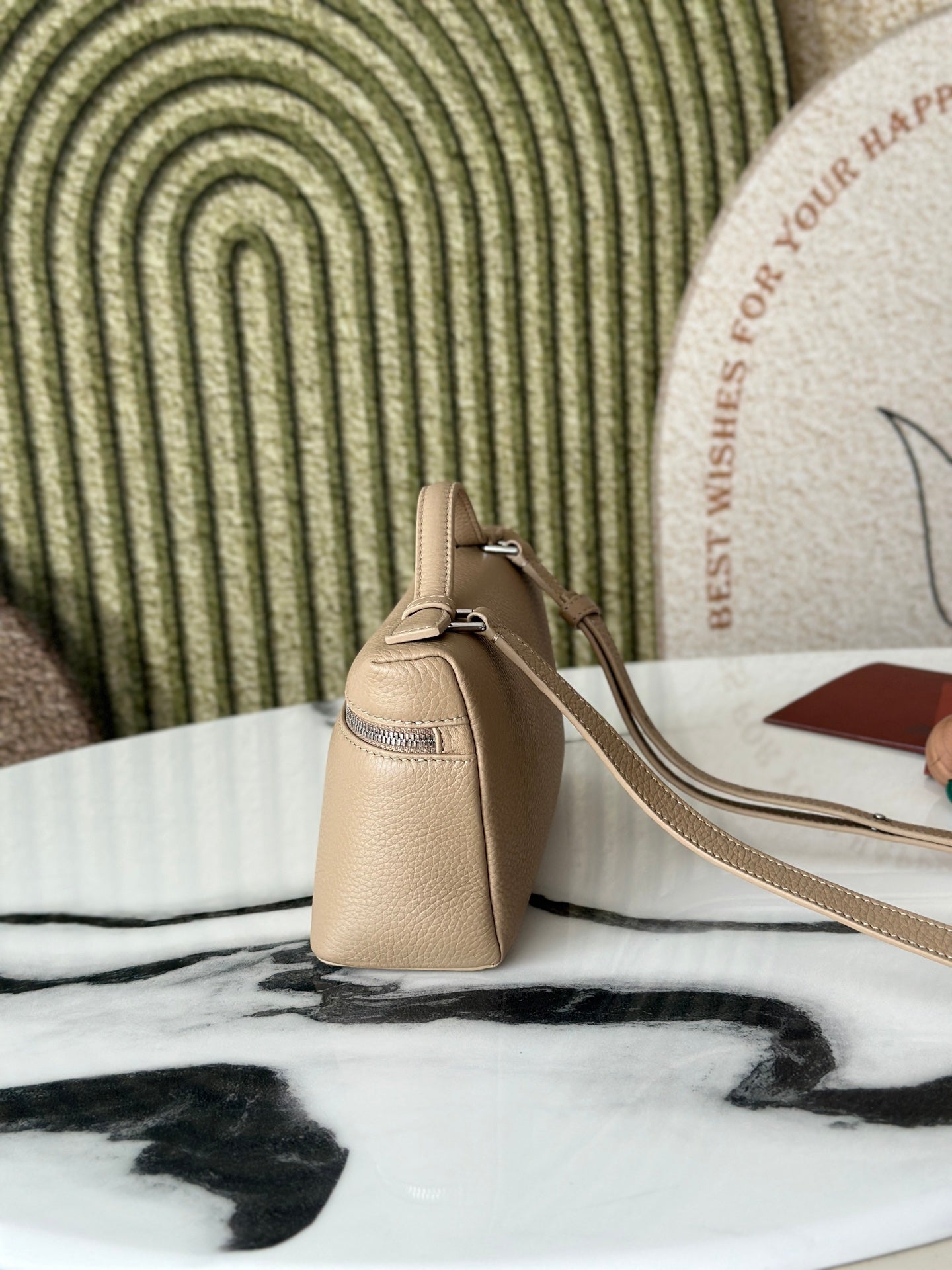 L19 Milk Tea Silver Buckle Crossbody Bag with Extra Pocket