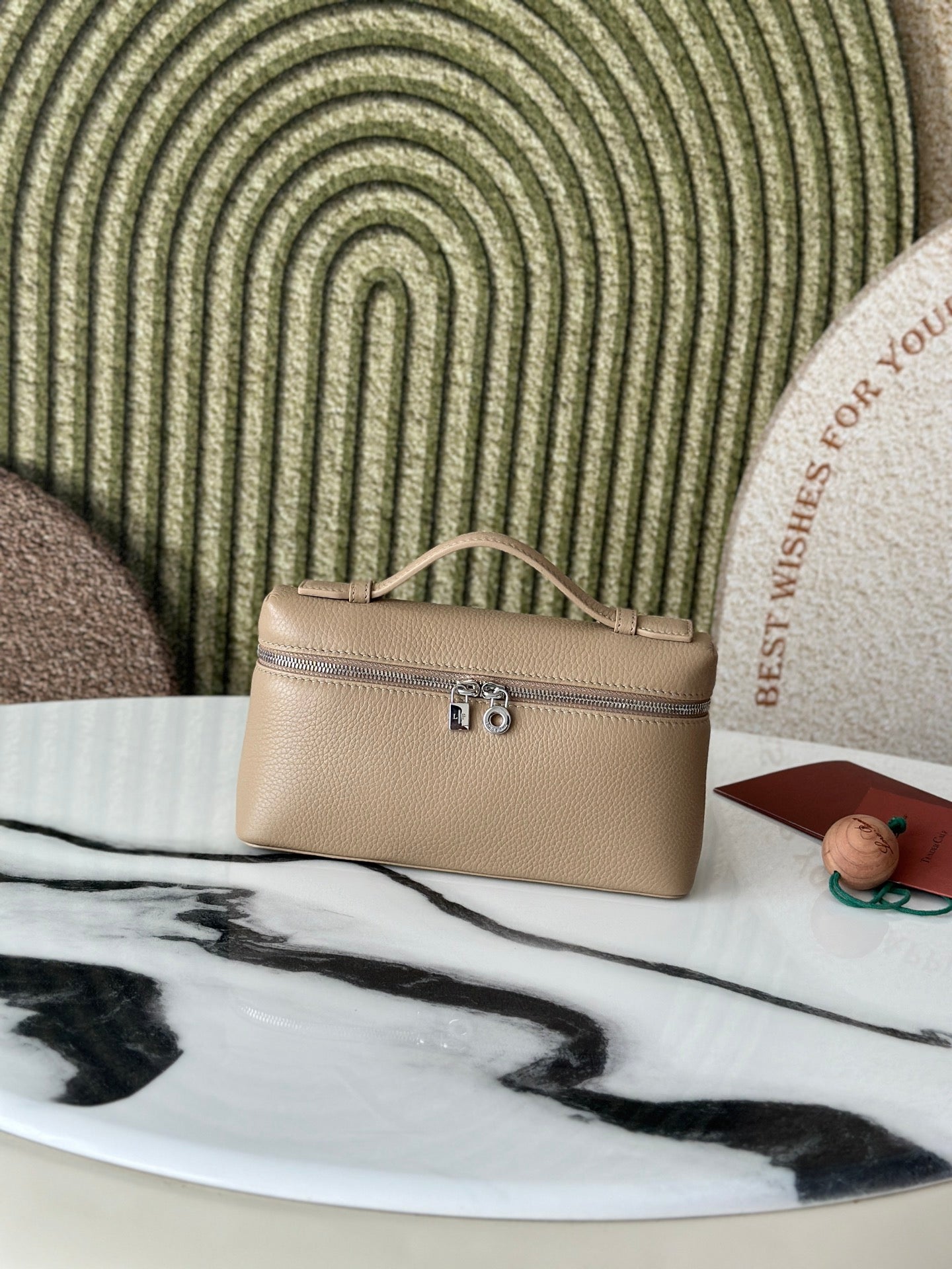 L19 Milk Tea Silver Buckle Crossbody Bag with Extra Pocket