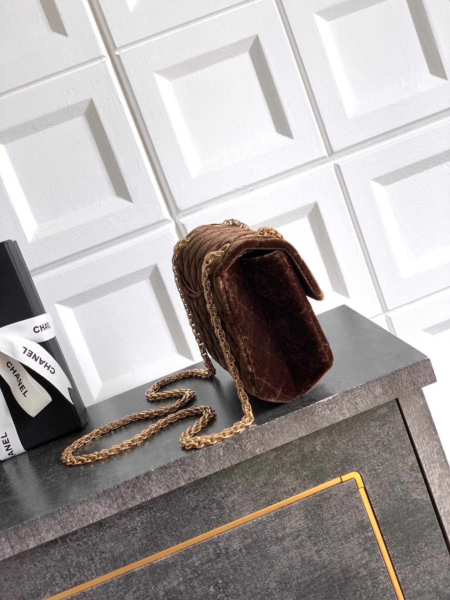 "Chic Velvet Black C F Mini Handbag - Inspired by Chanel"