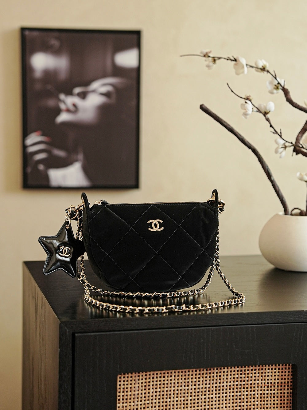 Velvet Crescent Bag with Star Pendant - 25N Coco Neige