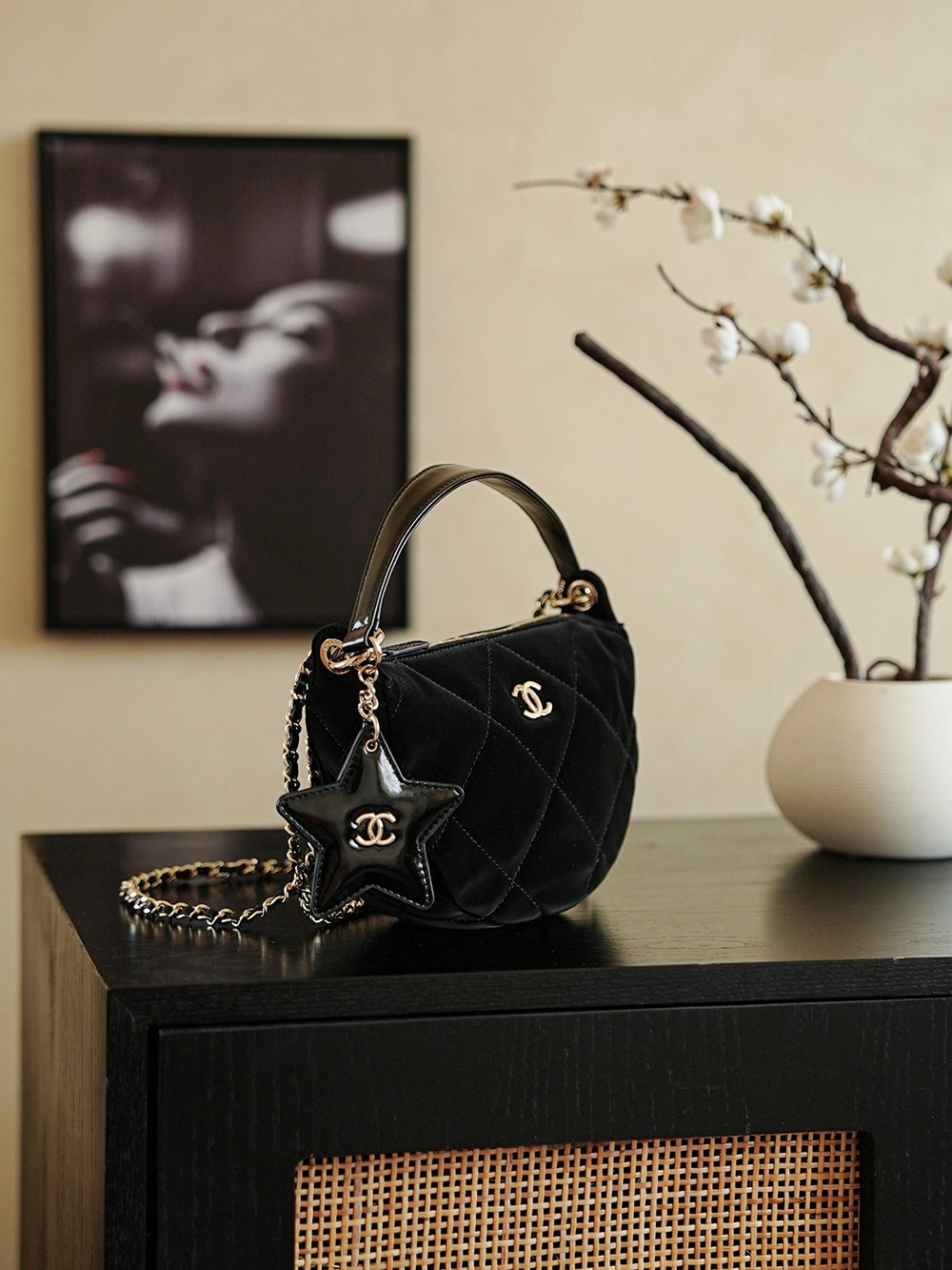 Velvet Crescent Bag with Star Pendant - 25N Coco Neige