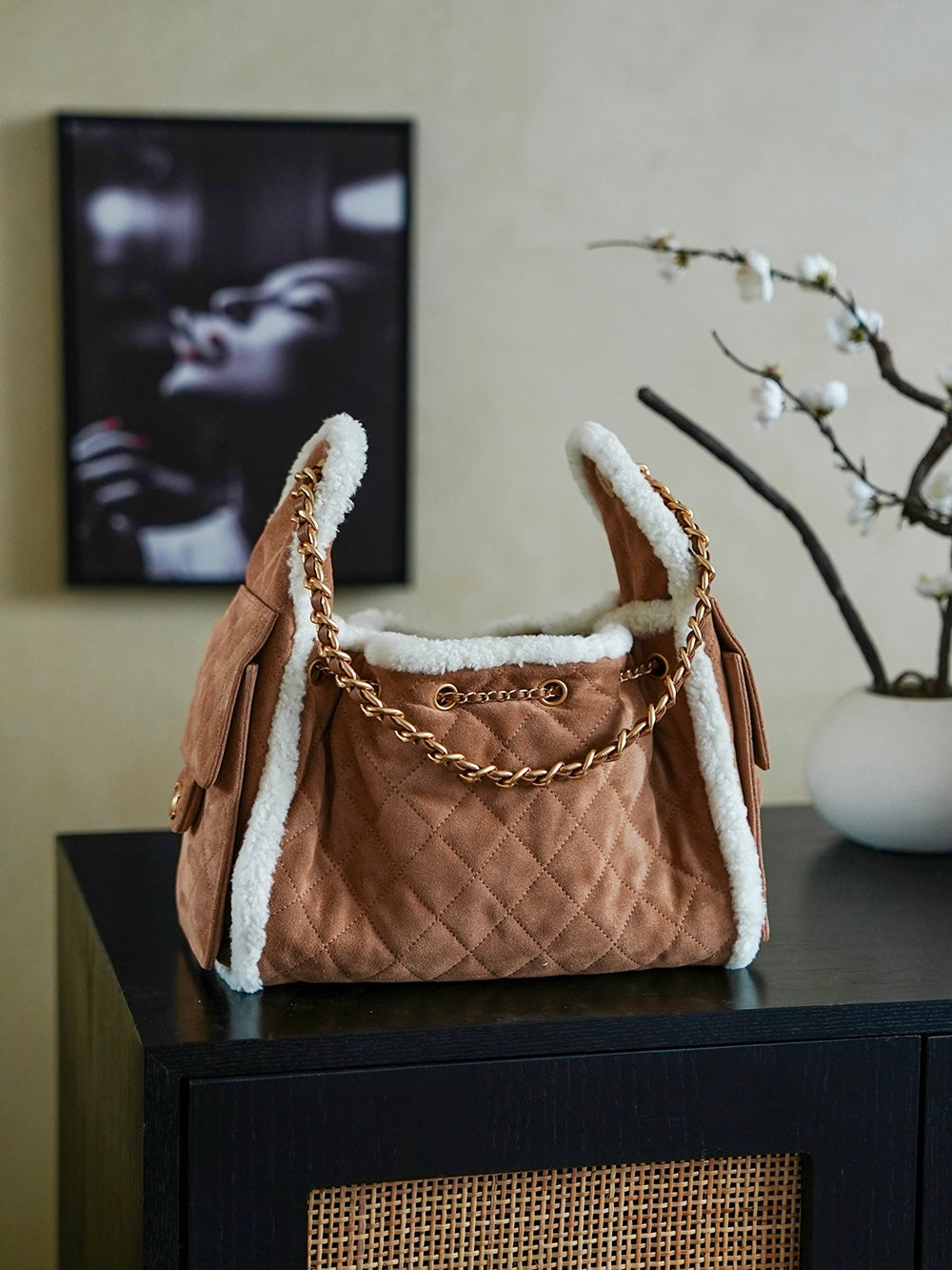 Chanel 25k Hobo Bag - Suede and Lamb Fur