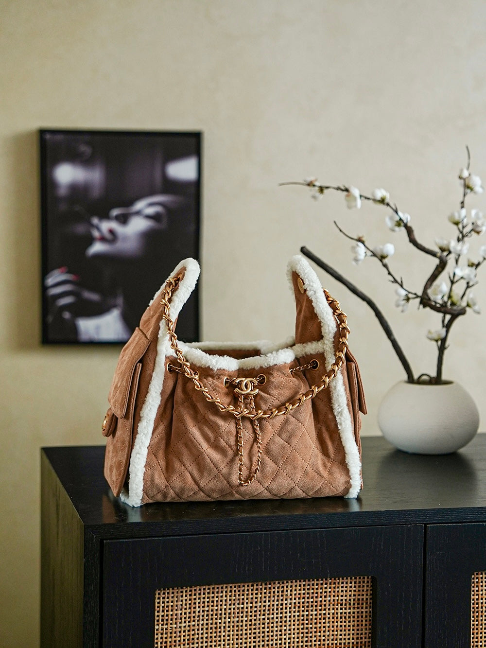 Chanel 25k Hobo Bag - Suede and Lamb Fur