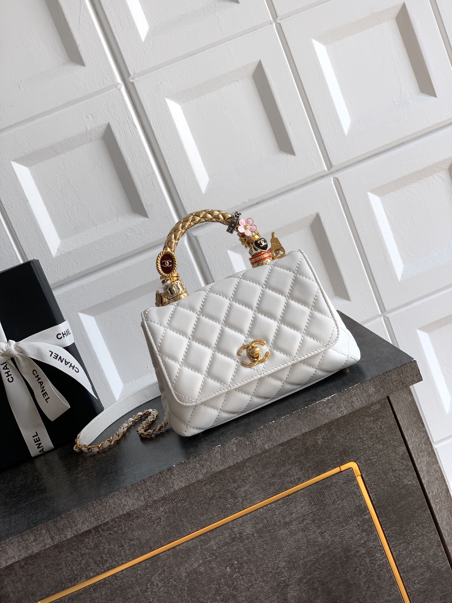 Milkshake White 19cm Mini Golden Ring Bag - Limited Edition Classic Chic